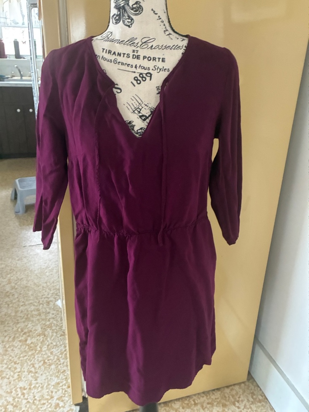 H&M Deep Plum V-Neck Long Sleeve Elastic-Waist Dress
